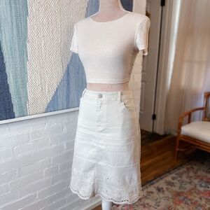 Cato Neutral Eyelet Edge A-Line Midi Skirt